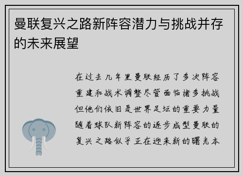曼联复兴之路新阵容潜力与挑战并存的未来展望